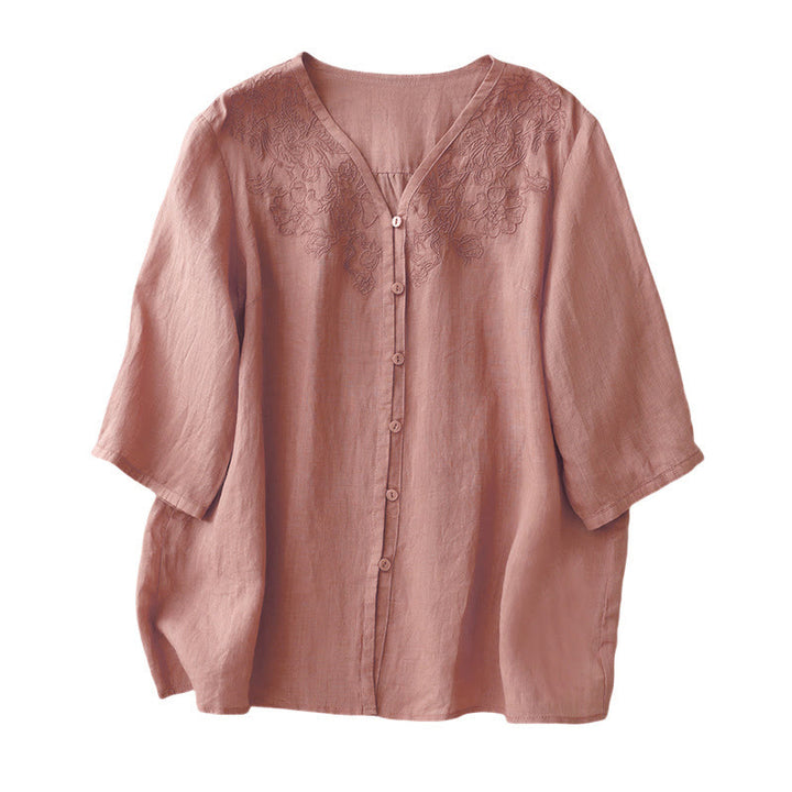 Cardigan en coton à manches mi-longues pour femme, motif Buddha Stones, broderie artistique de couleur pure, bouton sur le devant - image 10