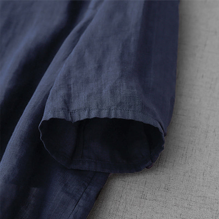 Cardigan en coton à manches mi-longues pour femme, motif Buddha Stones, broderie artistique de couleur pure, bouton sur le devant - image 23