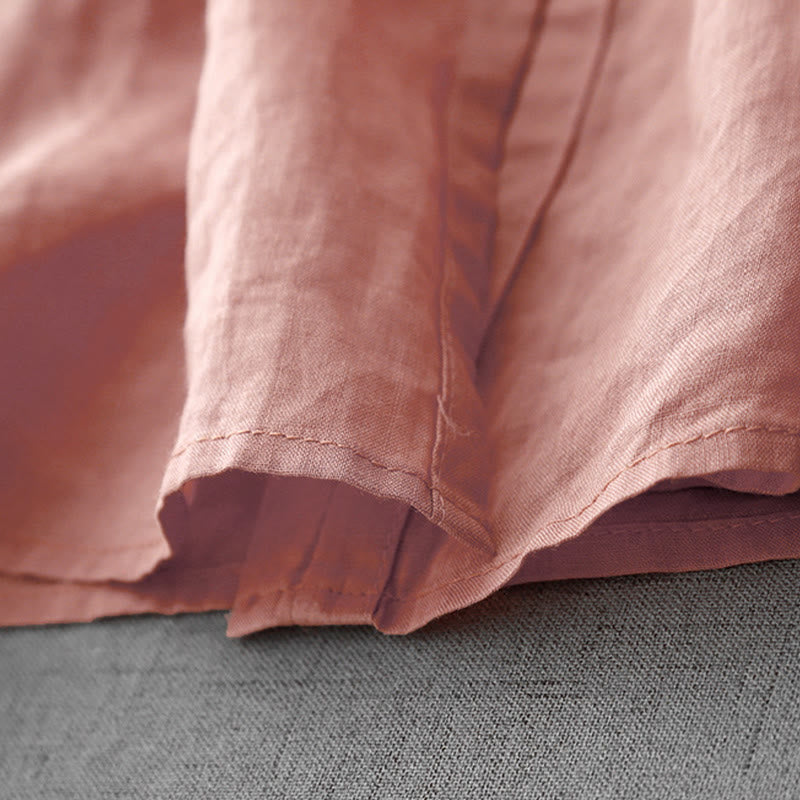 Chemise à manches courtes en coton pour femme, ornée de broderies artistiques en couleurs pures avec Buddha Stones et boutons sur le devant - image 6