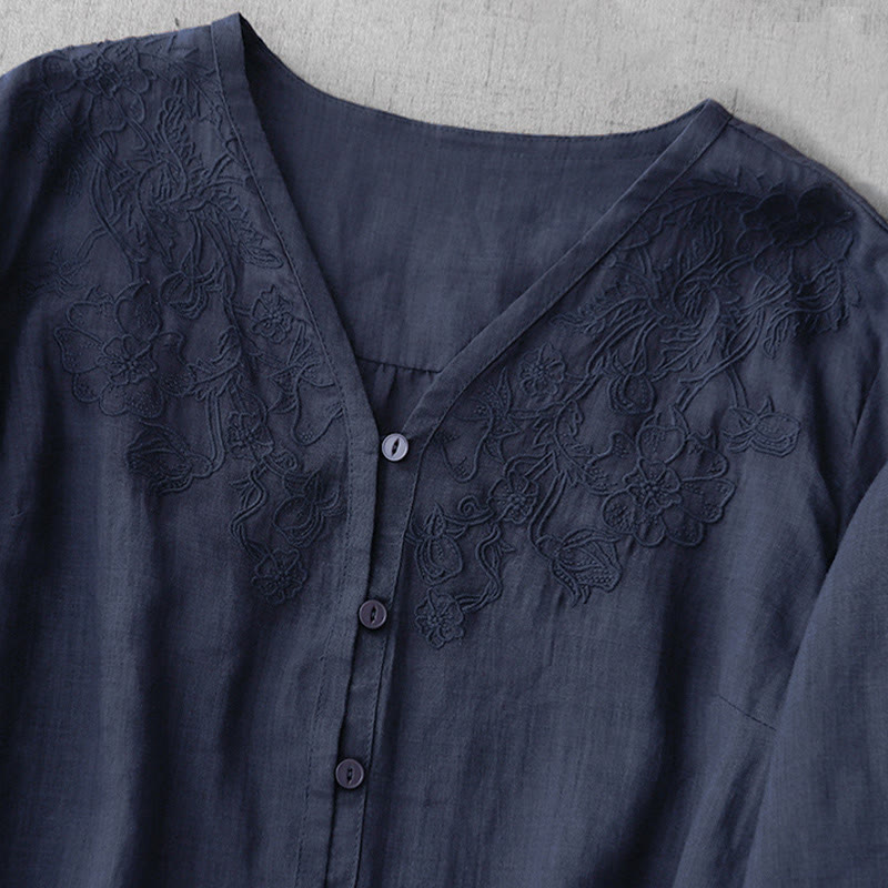 Cardigan en coton à manches mi-longues pour femme, motif Buddha Stones, broderie artistique de couleur pure, bouton sur le devant - image 27