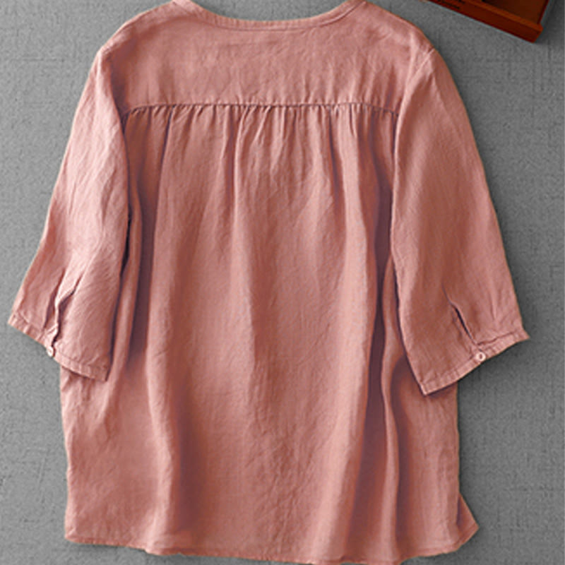 Cardigan en coton à manches mi-longues pour femme, motif Buddha Stones, broderie artistique de couleur pure, bouton sur le devant - image 1