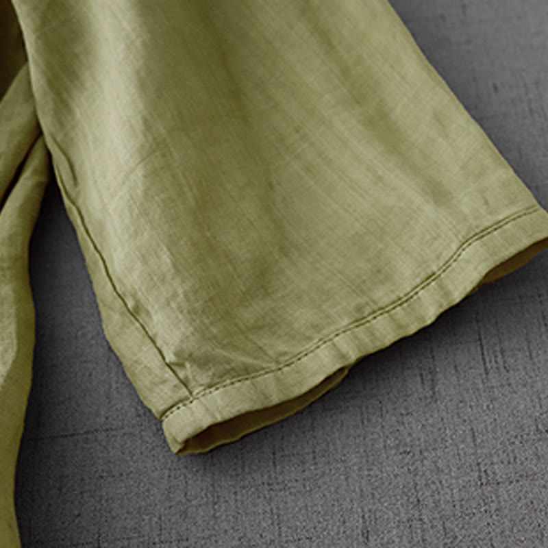 Chemise à manches courtes en coton pour femme, ornée de broderies artistiques en couleurs pures avec Buddha Stones et boutons sur le devant - image 21