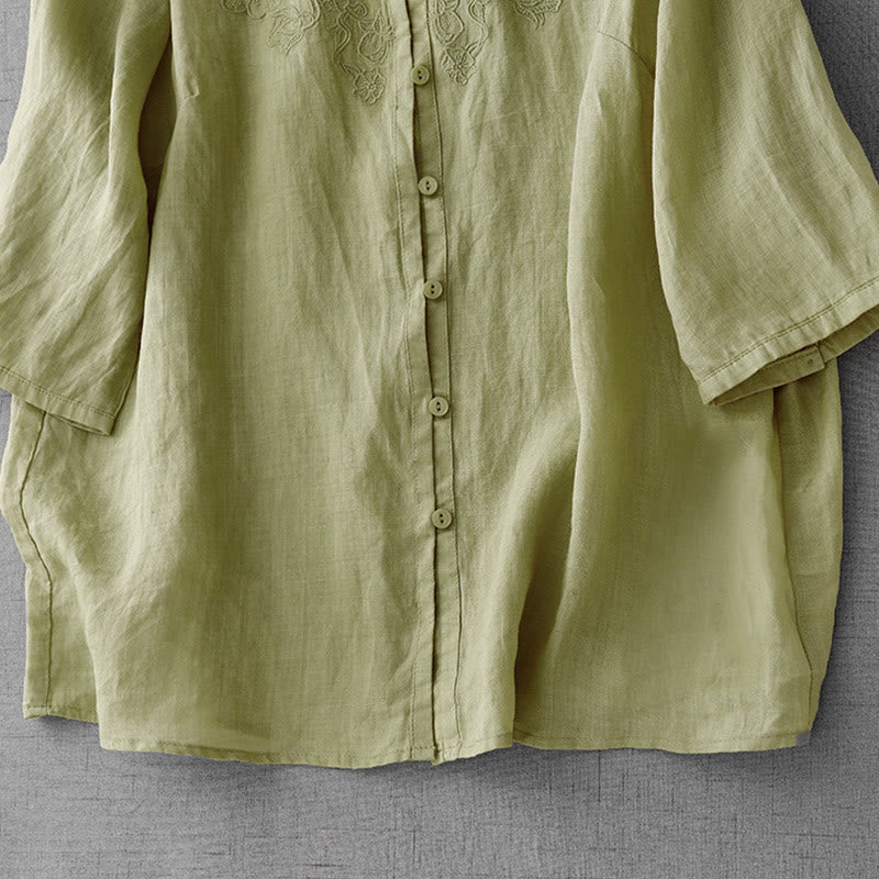 Cardigan en coton à manches mi-longues pour femme, motif Buddha Stones, broderie artistique de couleur pure, bouton sur le devant - image 18