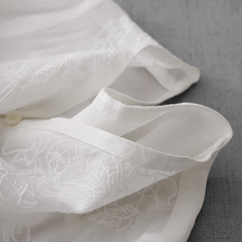 Cardigan en coton à manches mi-longues pour femme, motif Buddha Stones, broderie artistique de couleur pure, bouton sur le devant - image 15