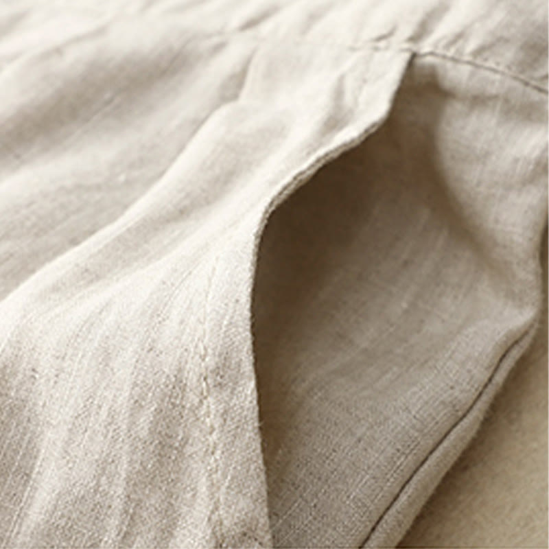 Pantalon décontracté à jambes larges en coton et lin pour femme, couleur unie, avec cordon de serrage, longueur 7-8, avec poches , Buddha Stones printemps - image 15