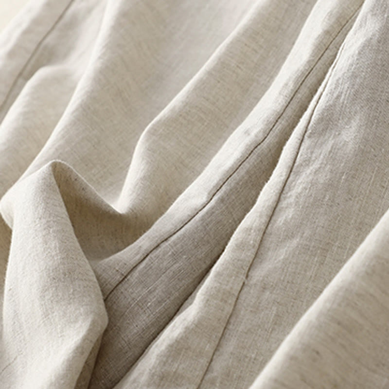 Pantalon décontracté à jambes larges en coton et lin pour femme, couleur unie, avec cordon de serrage, longueur 7-8, avec poches , Buddha Stones printemps - image 14