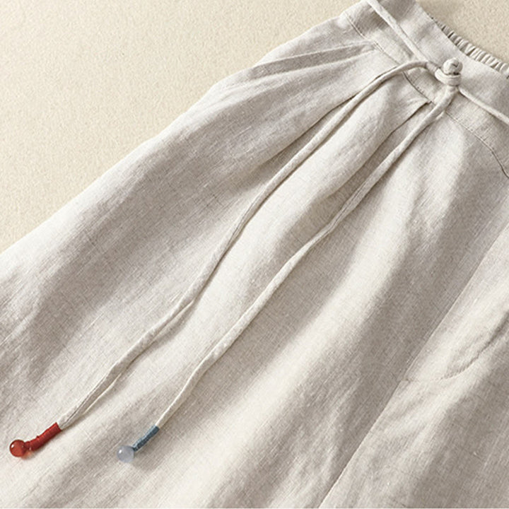 Pantalon décontracté à jambes larges en coton et lin pour femme, couleur unie, avec cordon de serrage, longueur 7-8, avec poches , Buddha Stones printemps - image 13