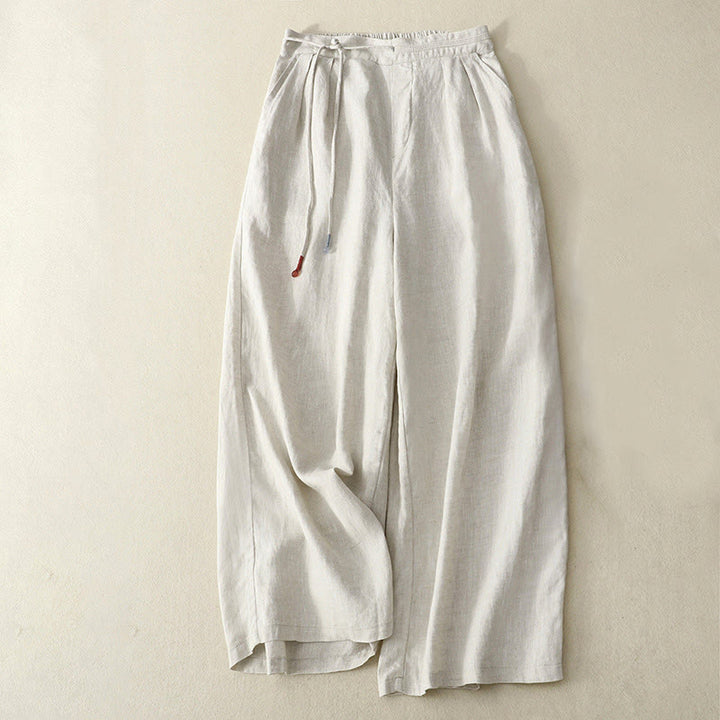 Pantalon décontracté à jambes larges en coton et lin pour femme, couleur unie, avec cordon de serrage, longueur 7-8, avec poches , Buddha Stones printemps - Beige - US8-10，UK/AU12-14，EU40-42 (2XL) - image 10