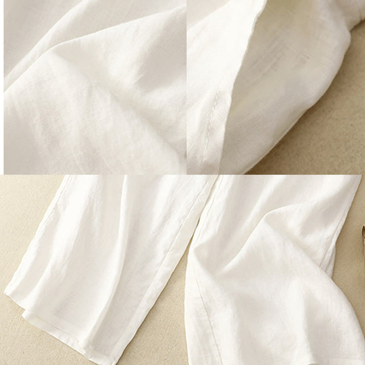 Pantalon décontracté à jambes larges en coton et lin pour femme, couleur unie, avec cordon de serrage, longueur 7-8, avec poches , Buddha Stones printemps - image 5