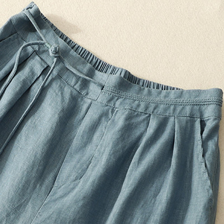 Pantalon décontracté à jambes larges en coton et lin pour femme, couleur unie, avec cordon de serrage, longueur 7-8, avec poches , Buddha Stones printemps - image 7