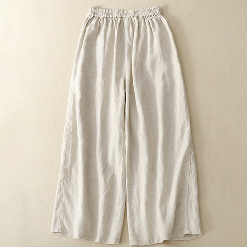 Pantalon décontracté à jambes larges en coton et lin pour femme, couleur unie, avec cordon de serrage, longueur 7-8, avec poches , Buddha Stones printemps - image 11