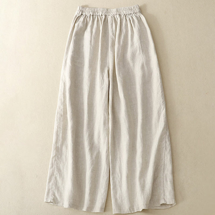 Pantalon décontracté à jambes larges en coton et lin pour femme, couleur unie, avec cordon de serrage, longueur 7-8, avec poches , Buddha Stones printemps - image 11