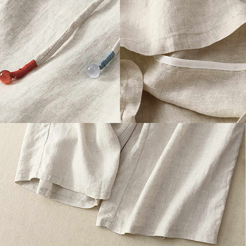 Pantalon décontracté à jambes larges en coton et lin pour femme, couleur unie, avec cordon de serrage, longueur 7-8, avec poches , Buddha Stones printemps - image 17