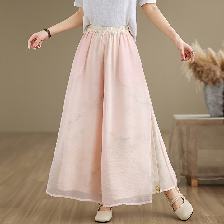 Pantalon large en coton avec poches pour femme, imprimé vintage Buddha Stones, motif végétal, double épaisseur - Rose - US8-10，UK/AU12-14，EU40-42 (2XL) - image 10