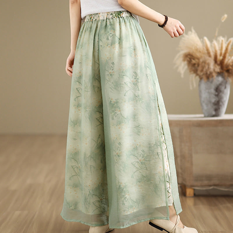 Pantalon large en coton avec poches pour femme, imprimé vintage Buddha Stones, motif végétal, double épaisseur - image 5