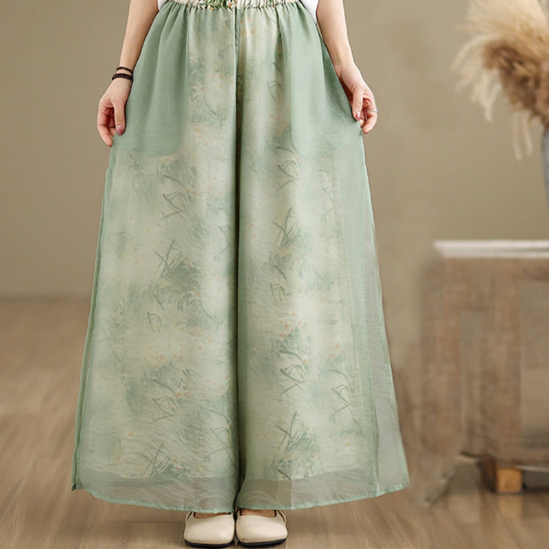 Pantalon large en coton avec poches pour femme, imprimé vintage Buddha Stones, motif végétal, double épaisseur - image 2