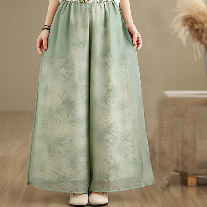 Pantalon large en coton avec poches pour femme, imprimé vintage Buddha Stones, motif végétal, double épaisseur - image 2