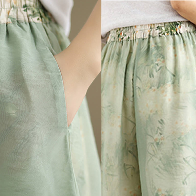 Pantalon large en coton avec poches pour femme, imprimé vintage Buddha Stones, motif végétal, double épaisseur - image 8