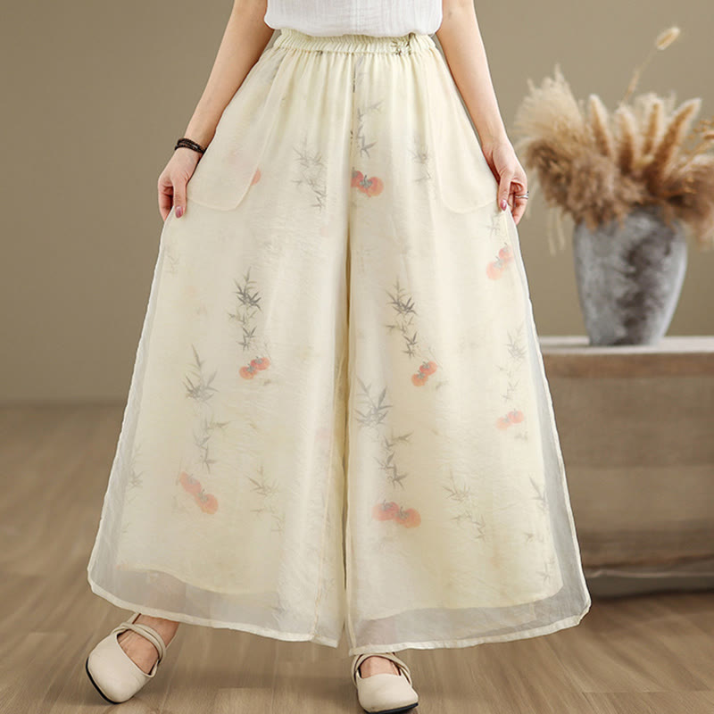 Pantalon large en coton avec poches pour femme, imprimé vintage Buddha Stones, motif végétal, double épaisseur - Jaune clair - US8-10，UK/AU12-14，EU40-42 (2XL) - image 19
