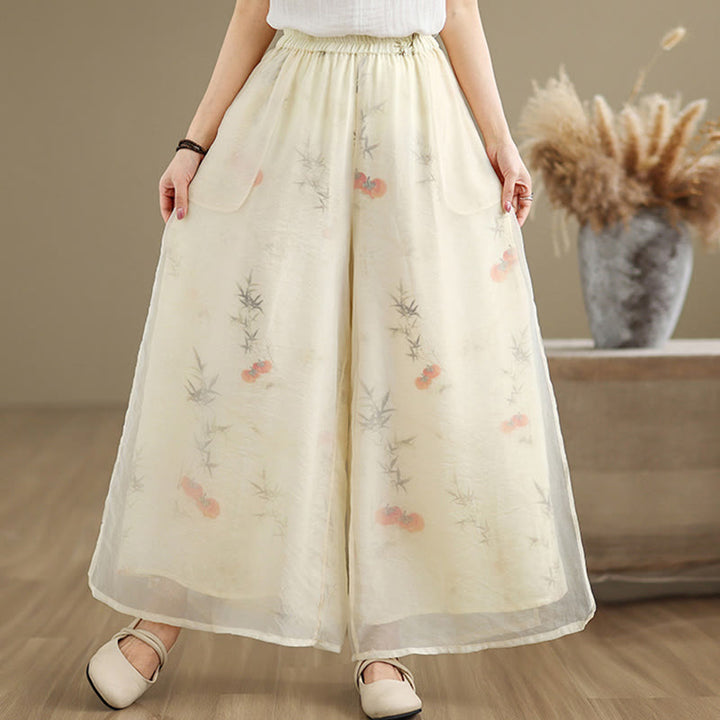 Pantalon large en coton avec poches pour femme, imprimé vintage Buddha Stones, motif végétal, double épaisseur - Jaune clair - US8-10，UK/AU12-14，EU40-42 (2XL) - image 19