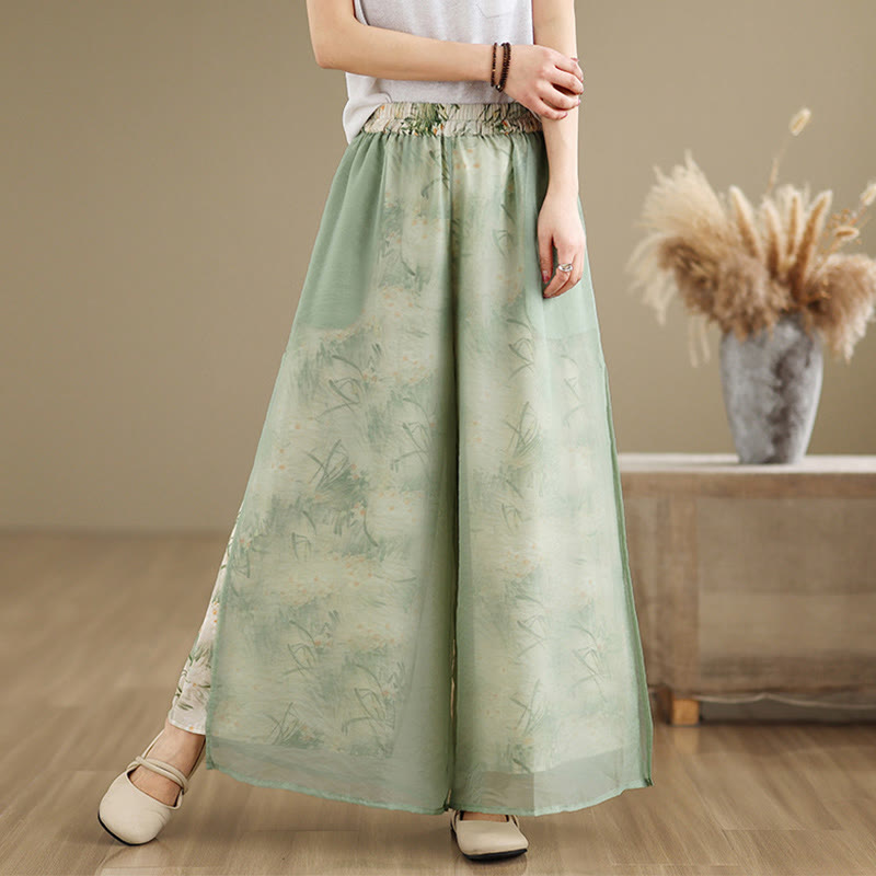 Pantalon large en coton avec poches pour femme, imprimé vintage Buddha Stones, motif végétal, double épaisseur - image 1