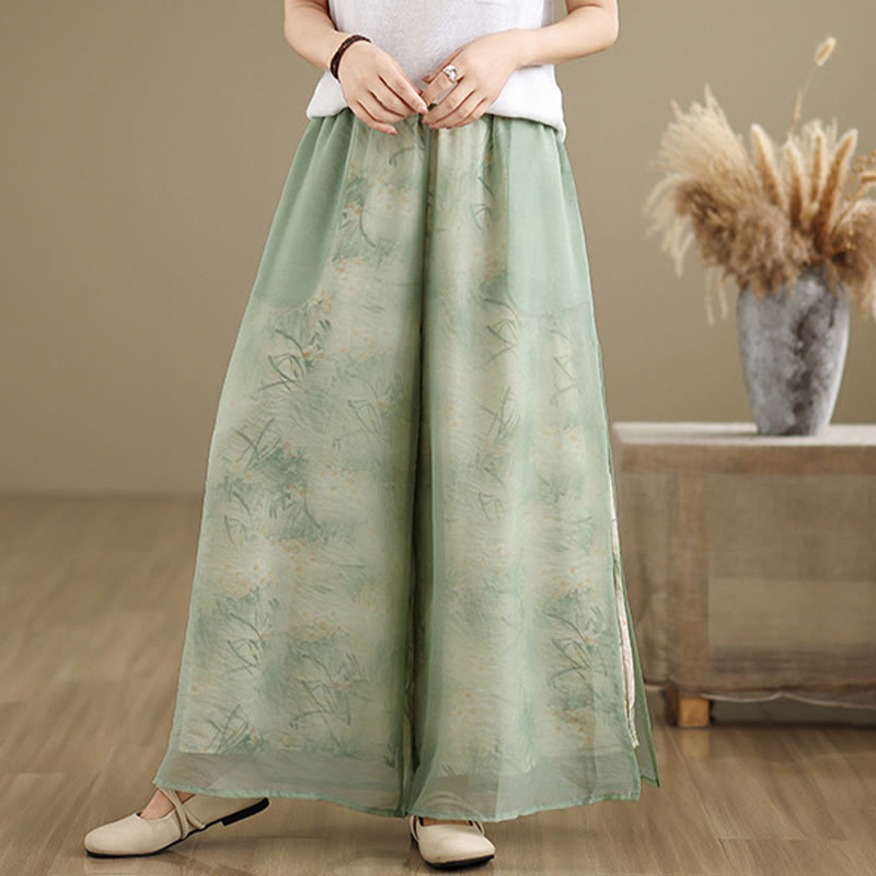 Pantalon large en coton avec poches pour femme, imprimé vintage Buddha Stones, motif végétal, double épaisseur - image 4