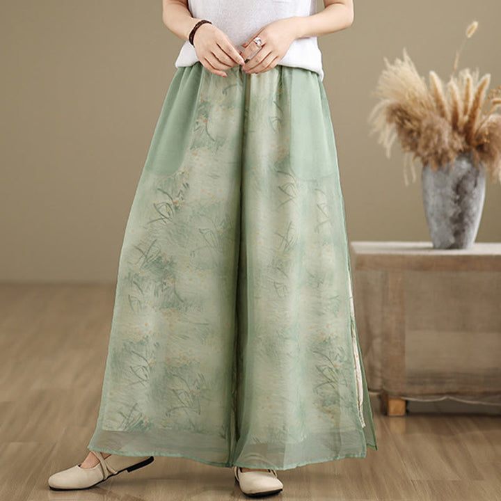 Pantalon large en coton avec poches pour femme, imprimé vintage Buddha Stones, motif végétal, double épaisseur - image 4