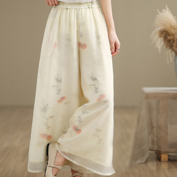 Pantalon large en coton avec poches pour femme, imprimé vintage Buddha Stones, motif végétal, double épaisseur - image 24