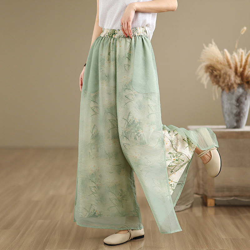 Pantalon large en coton avec poches pour femme, imprimé vintage Buddha Stones, motif végétal, double épaisseur - image 6