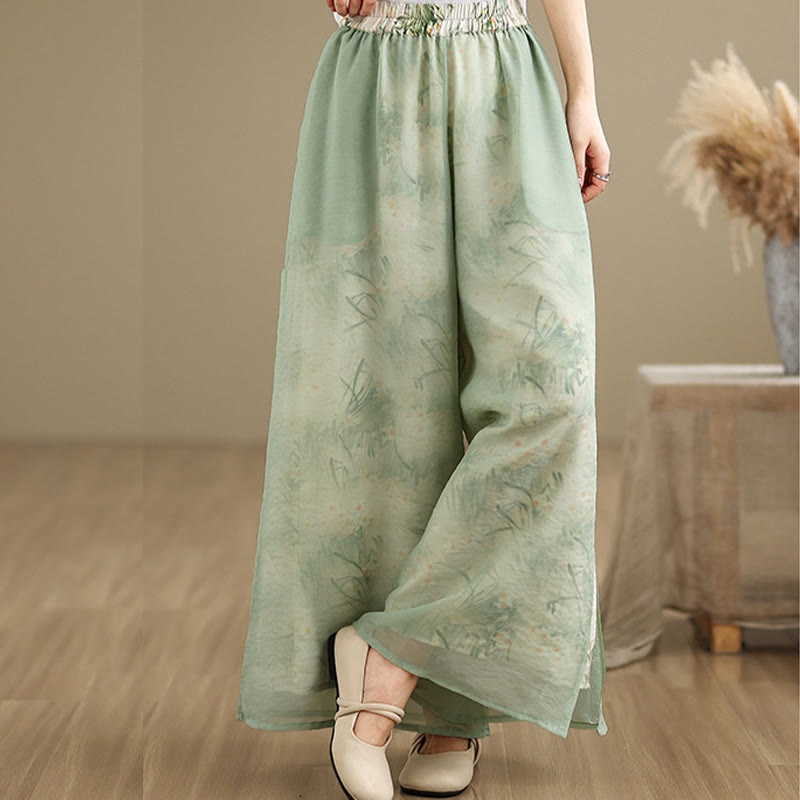 Pantalon large en coton avec poches pour femme, imprimé vintage Buddha Stones, motif végétal, double épaisseur - image 3