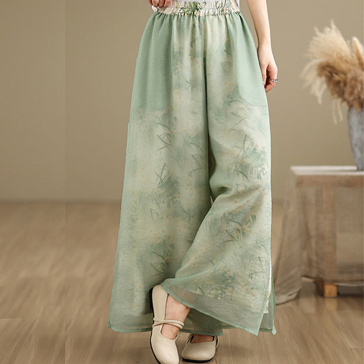 Pantalon large en coton avec poches pour femme, imprimé vintage Buddha Stones, motif végétal, double épaisseur - image 3