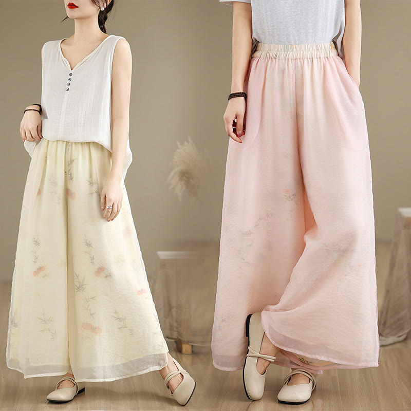 Pantalon large en coton avec poches pour femme, imprimé vintage Buddha Stones, motif végétal, double épaisseur - image 27