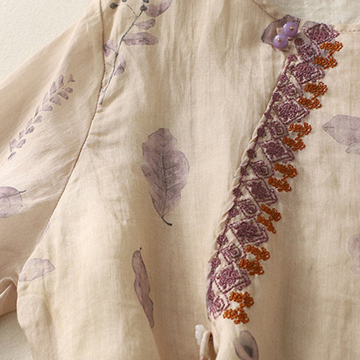 Chemise femme en coton et lin à manches trois-quarts avec broderie de Buddha Stones - image 7