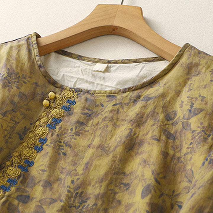 Chemise femme en coton et lin à manches trois-quarts avec broderie de Buddha Stones - image 15