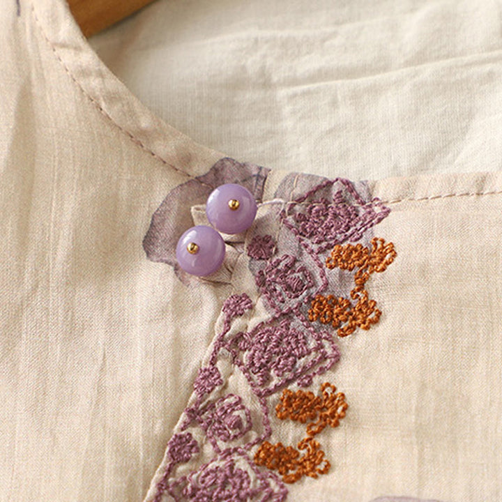 Chemise femme en coton et lin à manches trois-quarts avec broderie de Buddha Stones - image 5