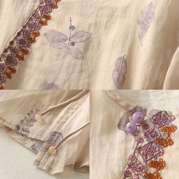 Chemise femme en coton et lin à manches trois-quarts avec broderie de Buddha Stones - image 11