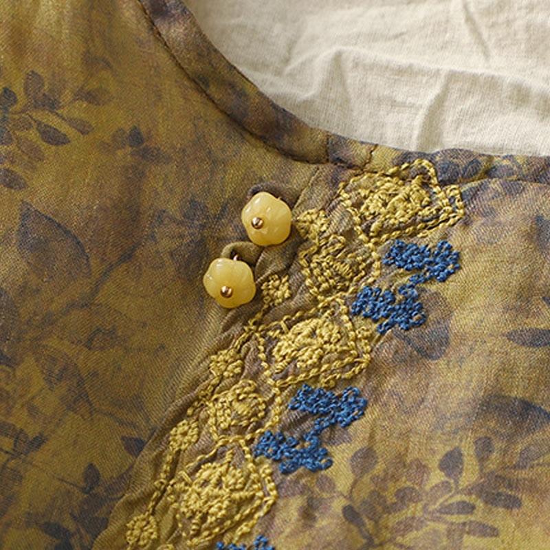 Chemise femme en coton et lin à manches trois-quarts avec broderie de Buddha Stones - image 14