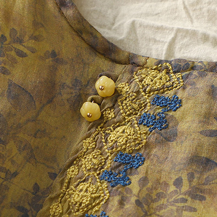 Chemise femme en coton et lin à manches trois-quarts avec broderie de Buddha Stones - image 14