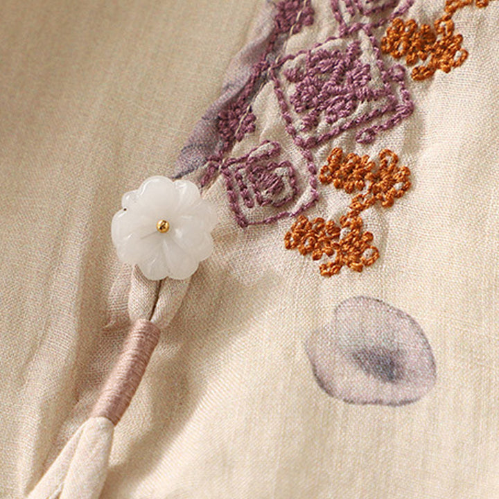 Chemise femme en coton et lin à manches trois-quarts avec broderie de Buddha Stones - image 6