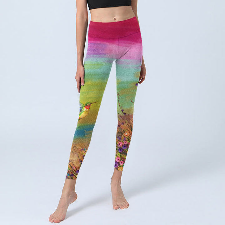 Leggings de sport imprimés Buddha Stones , fleurs et oiseaux, pantalons de yoga pour femmes - image 6