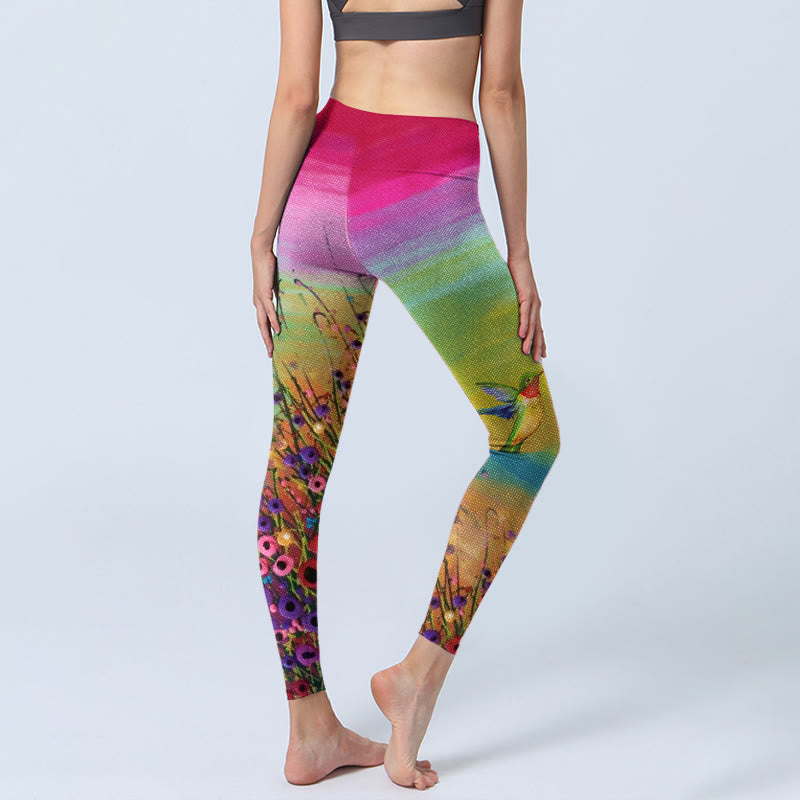 Leggings de sport imprimés Buddha Stones , fleurs et oiseaux, pantalons de yoga pour femmes - image 3