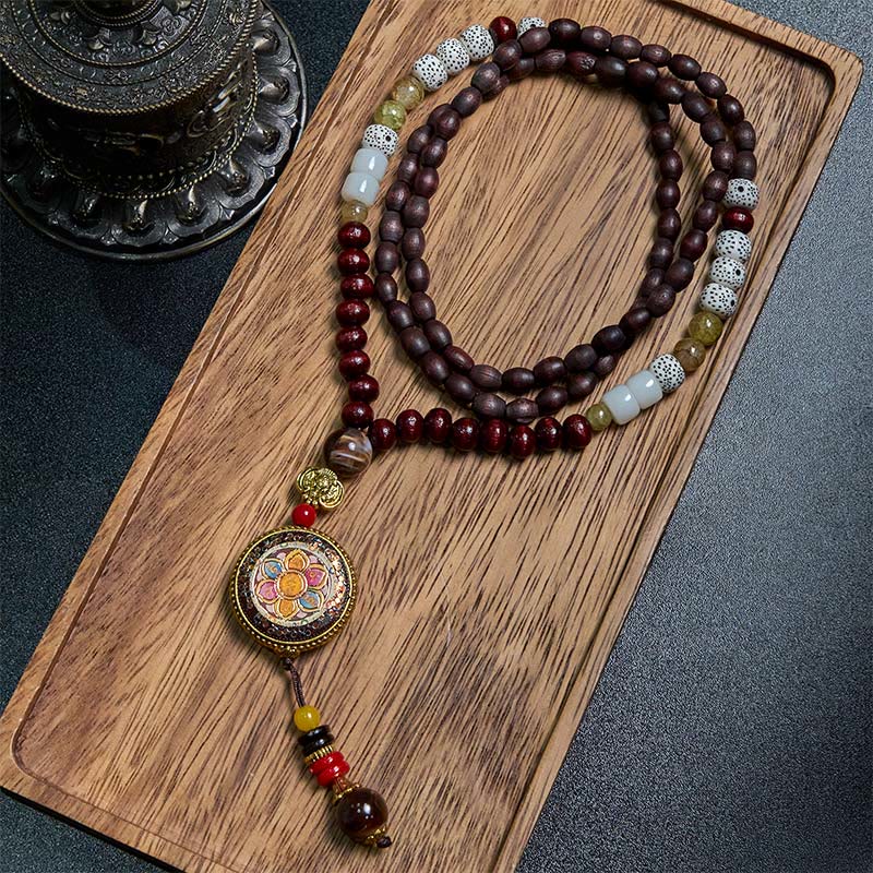 Buddha Stones tibétaines, perles en bois faites à la main, Om Mani Padme Hum Samantabhadra Bodhisattva, pendentif de collier de pureté - image 1