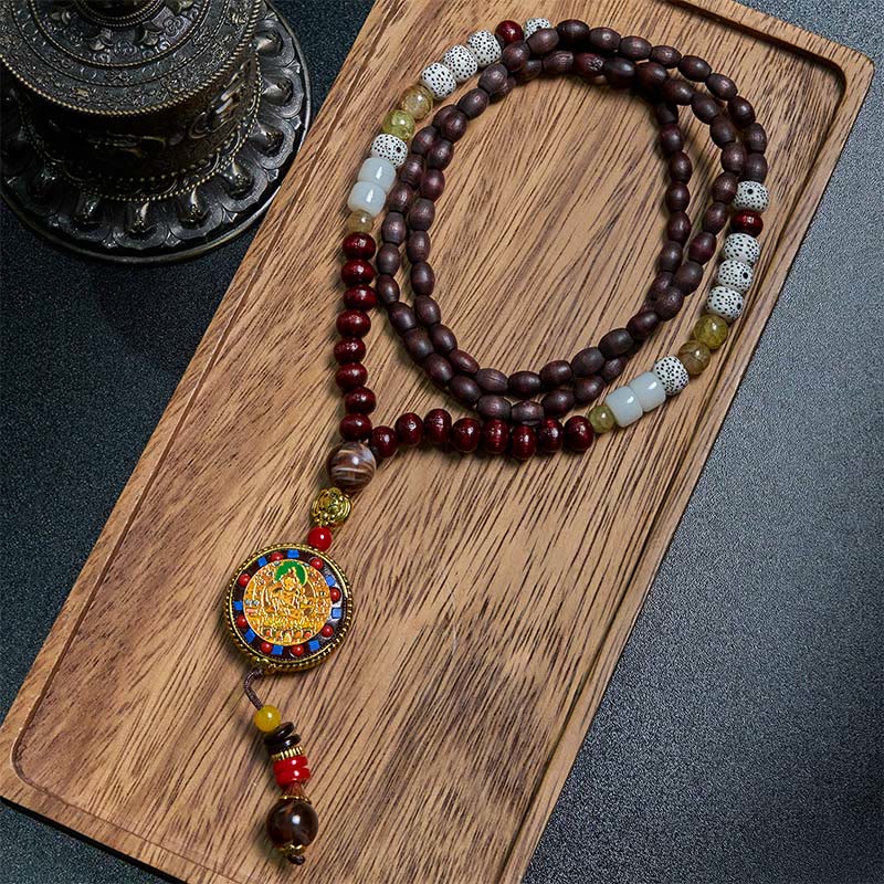Buddha Stones tibétaines, perles en bois faites à la main, Om Mani Padme Hum Samantabhadra Bodhisattva, pendentif de collier de pureté - Om Mani Padme Hum et le bodhisattva Samantabhadra - image 1