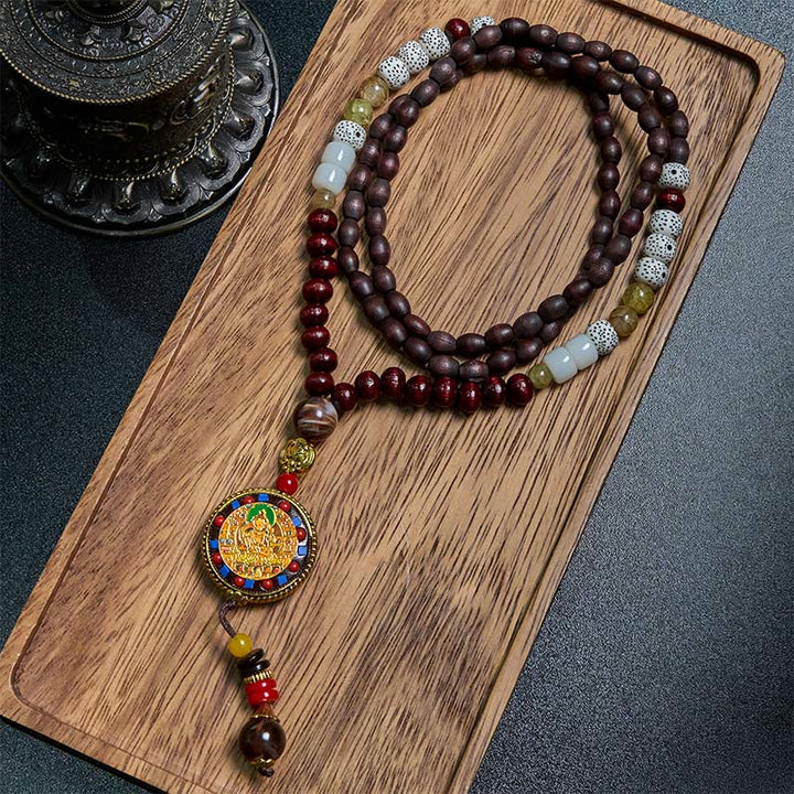 Buddha Stones tibétaines, perles en bois faites à la main, Om Mani Padme Hum Samantabhadra Bodhisattva, pendentif de collier de pureté - Om Mani Padme Hum et le bodhisattva Samantabhadra - image 1