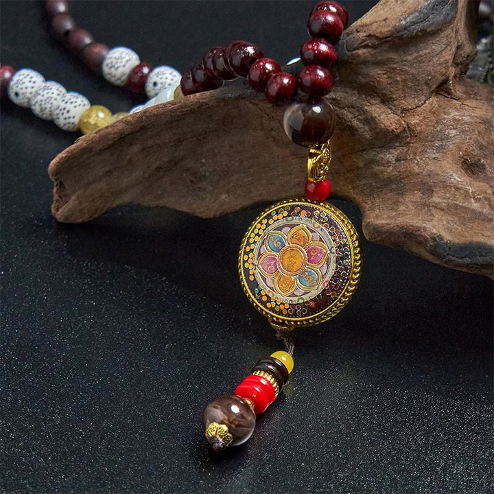 Buddha Stones tibétaines, perles en bois faites à la main, Om Mani Padme Hum Samantabhadra Bodhisattva, pendentif de collier de pureté - image 12