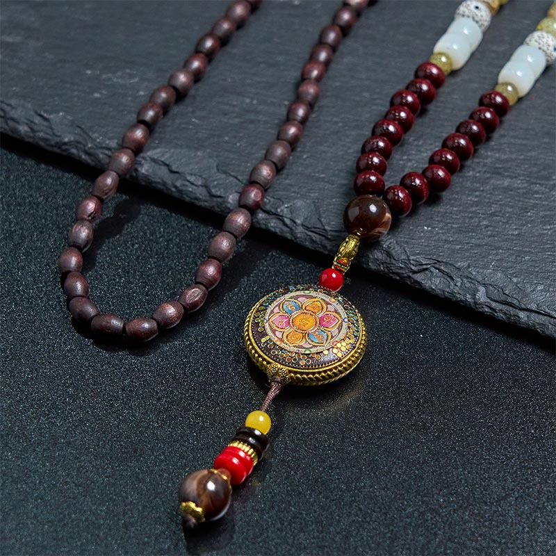 Buddha Stones tibétaines, perles en bois faites à la main, Om Mani Padme Hum Samantabhadra Bodhisattva, pendentif de collier de pureté - image 13