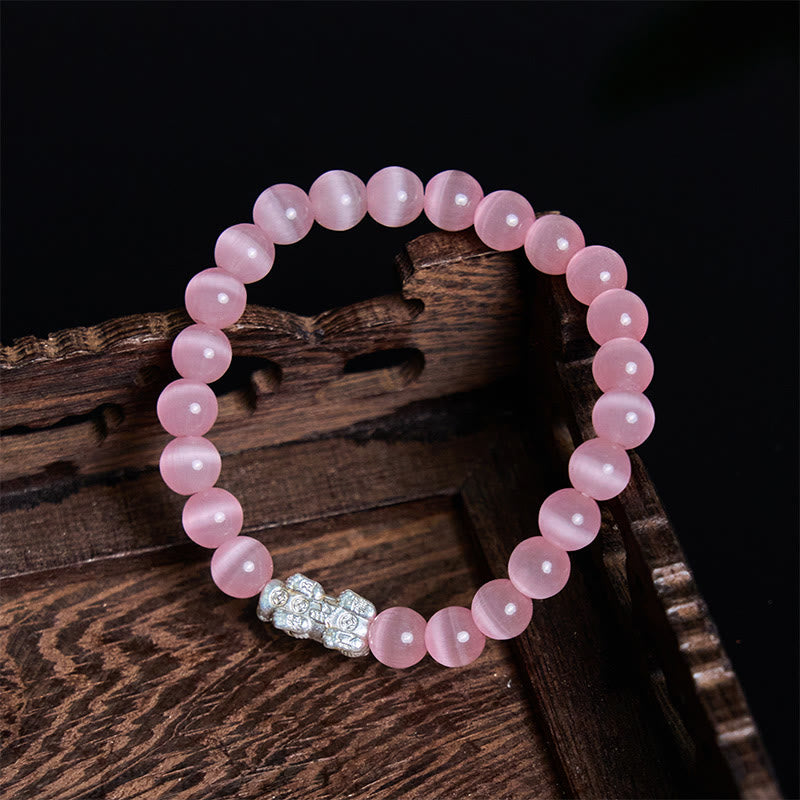 Bracelet Pixiu positif en argent sterling 990 avec perles œil de chat naturelles et Buddha Stones