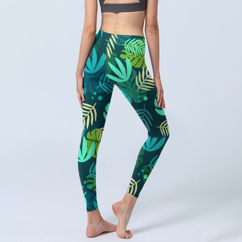 Leggings de sport imprimés Buddha Stones et feuilles de différentes formes pour femmes, pantalons de yoga - image 4