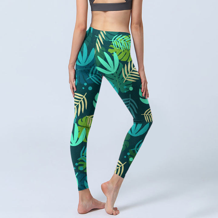 Leggings de sport imprimés Buddha Stones et feuilles de différentes formes pour femmes, pantalons de yoga - image 4