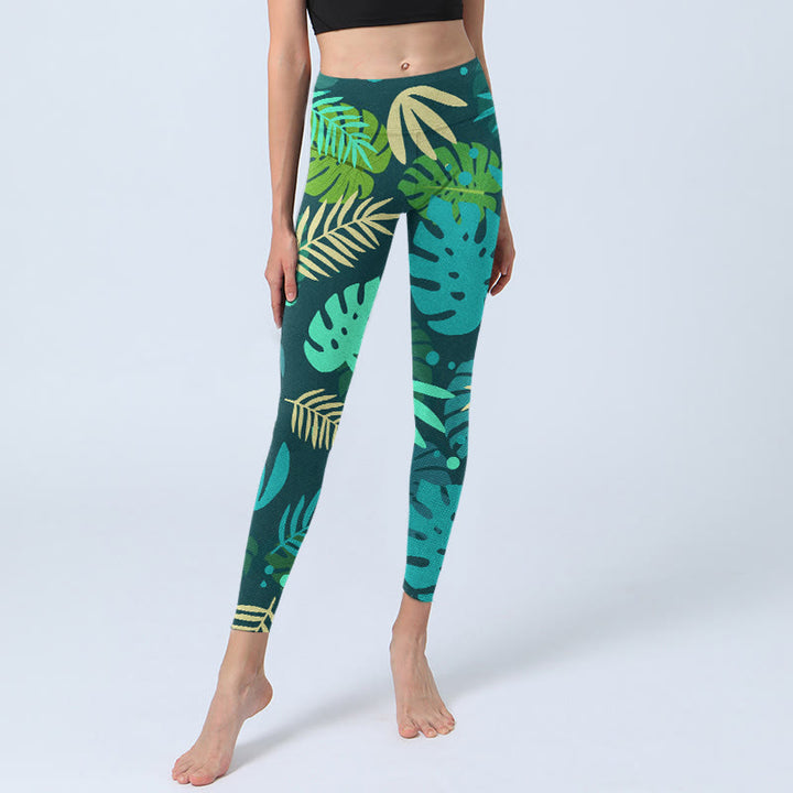 Leggings de sport imprimés Buddha Stones et feuilles de différentes formes pour femmes, pantalons de yoga - image 5